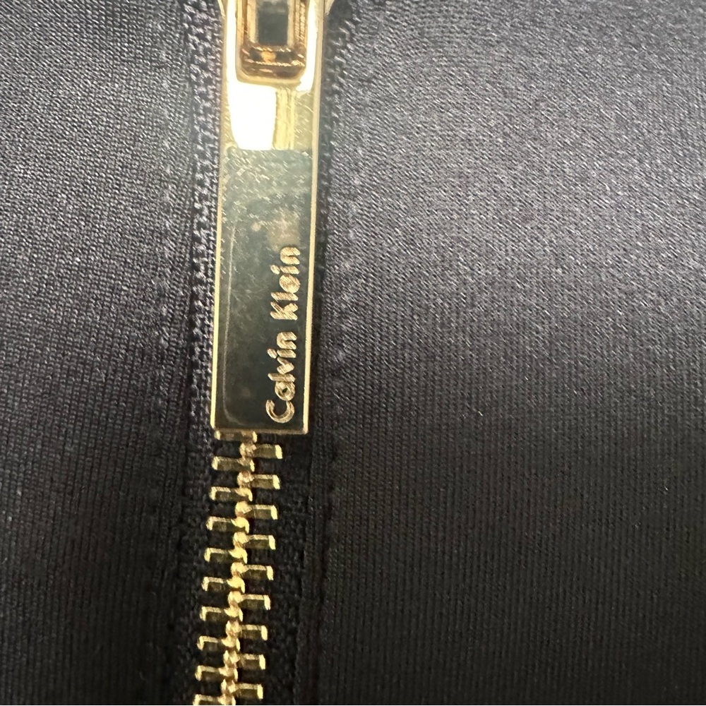 Calvin Klein Black Sheath Dress Size 4 Stretch Sleeveless Gold Back Zip - Picture 3 of 5